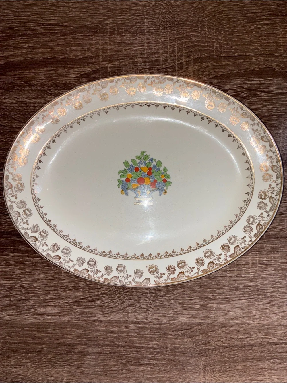 Vtg Pope Gosser Cream Floral Fruit Medallion Serving Platter